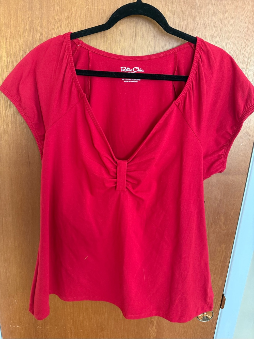 torrid Red V-Neck Short Sleeve Bow-Front Top